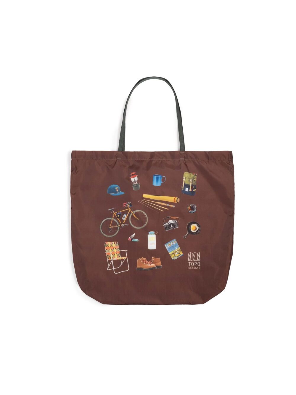Topo Designs Packable Tote Camping Grid Brown Lightweight Nylon Farmers Market